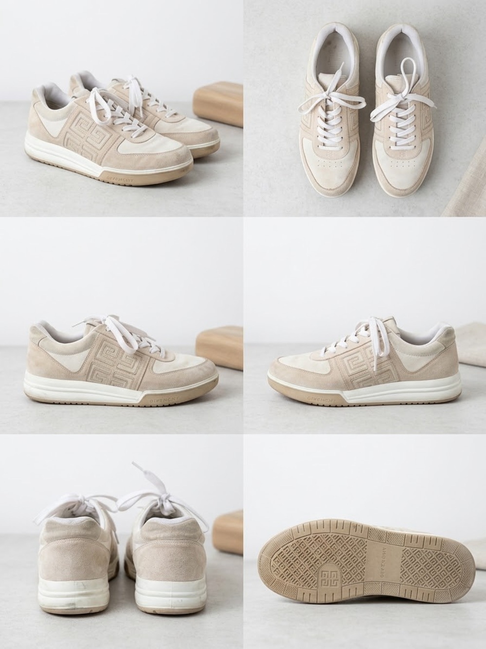 Givenchy Cream and White Suede Low-Top Sneakers